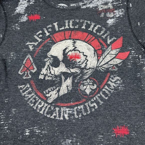 Affliction Shirt Men XL American Customs Choctaw Thermal Scull Distressed Grunge - Picture 3 of 9
